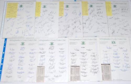 Nottinghamshire C.C.C. 1986-2008. Twenty eight official Nottinghamshire C.C.C. autograph sheets comprising a complete run for seasons 1986-2008 with some duplication. Where players’ names are listed, the majority are fully signed. Signatures include Rice,