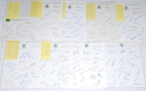 Nottinghamshire C.C.C. 1972-1986. Ten official autograph sheets for seasons 1972 (20 signatures), 1977 (14), 1979 (12), 1981 (20), 1982 (21), 1983 (18), 1984 (19), 1985 (22) and 1986 (three copies, two signed by 22, the other 21).