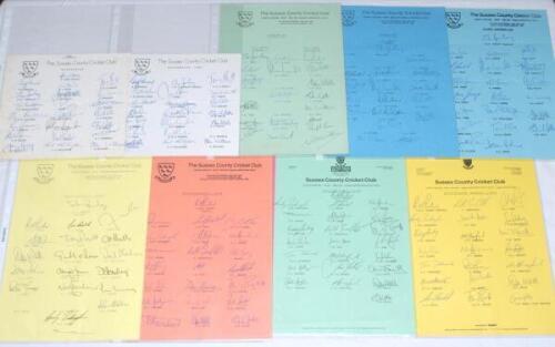 Sussex C.C.C. 1980-2008. Twenty four official autograph sheets for seasons 1980, 1981, 1983-1986 & 1988-2003 with odd duplication. All sheets with printed players’ names, the majority fully signed. Signatures include Long, Arnold, Barclay, I. Greig, Imran