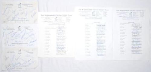 Warwickshire C.C.C. 1977-1985. Ten official autograph sheets for seasons 1979 (13 signatures), 1978 (2 copies, one signed by 17, the other 14), 1979 (19), 1980 (21), 1981 (21), 1982 (21), 1983 (24), 1984 (23) and 1985 (18). Where players&rsquo; names are listed