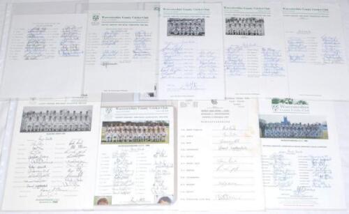 Worcestershire C.C.C. 1982-2008. Twenty seven official autograph sheets for seasons 1982-1989 & 1991-2008 with odd duplication. All sheets with printed players’ names, the majority fully signed. Signatures include Alleyne, Curtis, D. D’Oliveira, Gifford, 