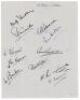 Yorkshire C.C.C. 1946. Album page nicely signed in ink by eleven members of the 1946 Yorkshire team. Signatures are Sellers (Captain), Yardley, Smailes, Robinson, Hutton, Turner, Bowes, Coxon, Gibb, Barber, Leyland and Beaumont. Horiztonal and vertical fo