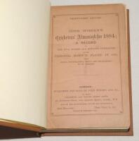 Wisden Cricketers’ Almanack 1884. 21st edition. Original paper wrappers, bound in brown boards, with gilt titles to spine. Some wear and age toning to wrappers otherwise in good/very good condition. Pages checked, complete