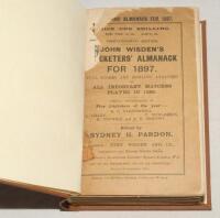 Wisden Cricketers’ Almanack 1897. 34th edition. Original paper wrappers, bound in brown boards, with gilt titles to spine. Damage with some loss to both wrappers otherwise in good+ condition