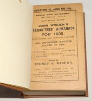 Wisden Cricketers’ Almanack 1905. 42nd edition. Original paper wrappers, bound in brown boards, with gilt titles to spine. Minor wear and very small loss to print at the top of the front wrapper, very light age toning to wrappers otherwise in good/very go