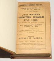 Wisden Cricketers’ Almanack 1906. 43rd edition. Original paper wrappers, bound in brown boards, with gilt titles to spine. Minor wear and light age toning to wrappers otherwise in good/very good condition