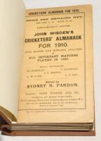 Wisden Cricketers’ Almanack 1910. 47th edition. Original paper wrappers, bound in brown boards, with gilt titles to spine. Very light vertical crease to front wrapper, some light age toning to wrappers, odd very minor faults otherwise in good/very good co