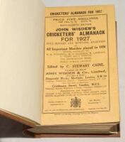 Wisden Cricketers’ Almanack 1927. 64th edition. Original paper wrappers, bound in brown boards, with gilt titles to spine. Some minor rust marks to page block edge, light soiling and minor wear to wrappers otherwise in good+ condition