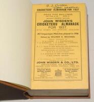 Wisden Cricketers’ Almanack 1937. 74th edition. Original paper wrappers, bound in brown boards, with gilt titles to spine. Name ‘B.J. Evans. Star London’ handwritten to top border of front wrapper in ink otherwise in very good condition throughout