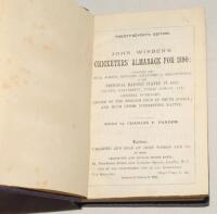 Wisden Cricketers’ Almanack 1890. 27th edition. Bound in mauve/blue boards, lacking original paper wrappers and advertising pages, with gilt title to spine. Some colour discolouration and slight wear to boards, some minor foxing to odd internal pages othe