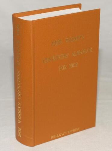 Wisden Cricketers’ Almanack 1902. Willows softback reprint (1996) in light brown hardback covers with gilt lettering. Limited edition 251/500. Very good condition