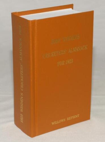 Wisden Cricketers’ Almanack 1923. Willows softback reprint (2006) in light brown hardback covers with gilt lettering. Limited edition 185/500. Very good condition