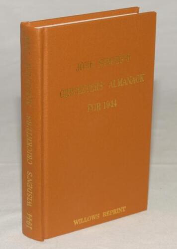 Wisden Cricketers’ Almanack 1944. Willows softback reprint (2000) in light brown hardback covers with gilt lettering. Limited edition 55/500. Very good condition