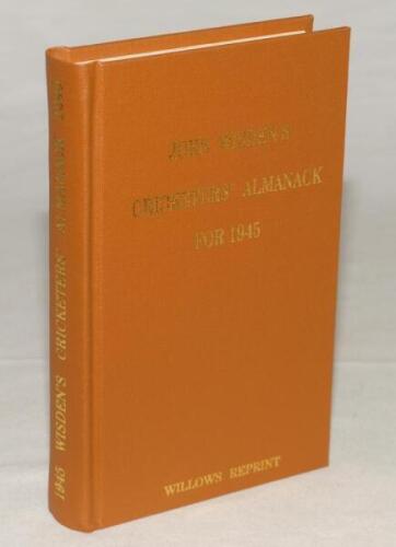 Wisden Cricketers’ Almanack 1945. Willows softback reprint (2000) in light brown hardback covers with gilt lettering. Limited edition 9/500. Very good condition