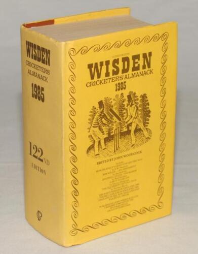 Wisden Cricketers’ Almanack 1985. Original hardback with dustwrapper. The book signed to the ‘Five Cricketers of the Year’ page by Geoff Humpage, Jack Simmons and Martin Crowe. Signed also to photographic pages by Allan Lamb, Clive Lloyd and Malcolm Marsh