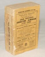 Wisden Cricketers’ Almanack 1932. 69th edition. Original paper wrappers. Some breaking to page block, some loss of spine paper causing wear and minor loss to wrapper edges, some age toning, odd mark and a corner crease to wrappers otherwise in good condit