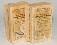 Wisden Cricketers’ Almanack 1933 and 1934. 70th & 71st editions. Original paper wrappers. Both editions with faults, the 1933 with poor wrappers suffering damage and loss, age toning etc, some bowing to spine and some loss to spine paper, internally fair 