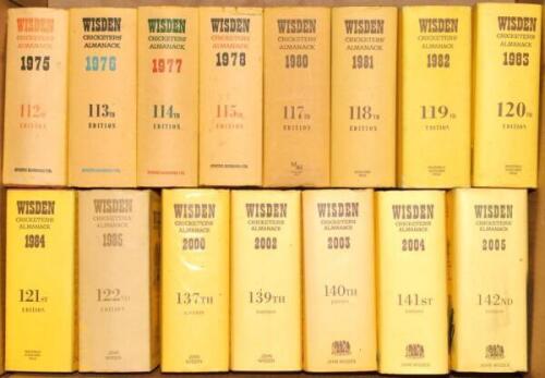 Wisden Cricketers’ Almanack 1975 to 1978, 1980 to 1985, 2000, 2002 to 2009, 2013, 2014, 2106 and 2018. Original hardback with dustwrapper. Light fading to one dustwrapper spine otherwise in generally good/very good condition overall. Qty 23