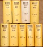 Wisden Cricketers’ Almanack 1997 to 2021. Original hardback editions with dustwrappers. ‘Light’ fading to the spine paper of three editions otherwise in very good condition. Qty 25