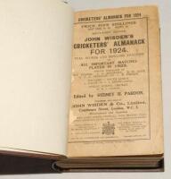 Wisden Cricketers’ Almanack 1924. 61st edition. Bound in dark brown boards, with original wrappers, with gilt titles to front board and spine. Some soiling and age toning to wrappers otherwise in good condition