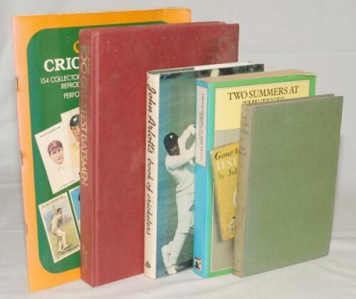 John Arlott. Five titles, each dedicated to Arlott’s wife, Pat. ‘Gone With The Cricketers’, John Arlott, London 1950. Original green cloth. Handwritten dedication in blue ink to front endpaper, ‘Pat, making a date to see you at Lord’s at every Test for th