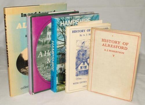 John Arlott. Hampshire local history. Thirteen titles relating to local history, originally from Arlott’s personal collection. Titles are ‘History of Alresford’, A.J. Robertson. Two copies, one a first edition hardback, Winchester 1937, the other a revise