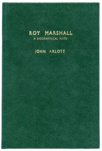 ‘Roy Marshall. A Biographical Note’. John Arlott. Boscombe Printing Co. 1961. Privately printed. 16 pages. Limited edition of fifty copies produced for Roy Marshall’s Benefit Fund, of which this is no. 18, signed by the author, Arlott. Rare. Very good co