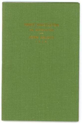 ‘Derek Shackleton. An Appreciation’. John Arlott. Boscombe Printing Co. 1958. Privately printed. 8 pages. Limited edition of fifty copies of which this is no. 29, signed by the author Arlott. Very good condition. Rare