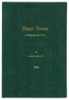 ‘Henry Horton. A Biographical Note’. John Arlott. Boscombe Printing Co Ltd 1964. Privately printed. 12 pages. Limited edition of fifty copies produced for Henry Horton’s Benefit Fund of which this is no. 35, signed by the author Arlott. Good/very good con