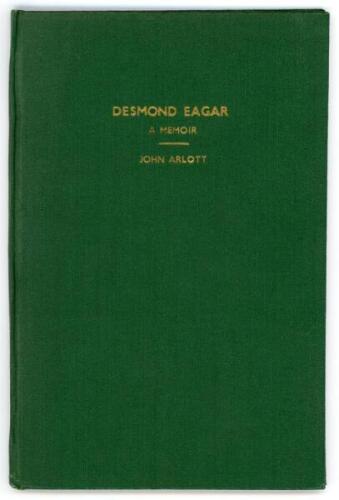 ‘Desmond Eagar, a memoir on his retirement from first-class cricket’. John Arlott. Southampton. Hampshire C.C.C. 1958. Privately printed. 6 pages. Limited edition of twenty copies of which this is a proof copy, signed by the author Arlott. Rare. Good/very