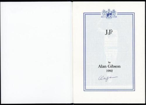 ‘J.J?’. Alan Gibson. Richard Walsh Books, Taunton 1992. Limited edition no. 42/50. Signed to the title page by the author, Gibson, and to the frontispiece photograph by the subject, Jack Davey. VG