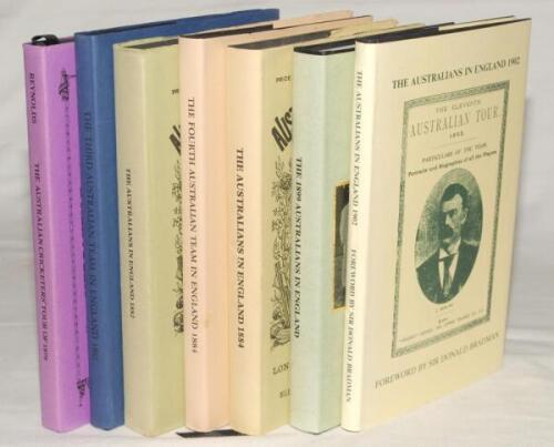 Australia tours to England. John McKenzie publications. Six hardback facsimile reprints with good dustwrappers, of which three are limited editions. Titles are ‘The Australian Cricketers’ Tour... in 1878’, P.E. Reynolds, 1980, no. 43/150. ‘The Australians