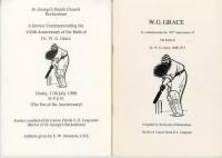 ‘The Chronicle of W.G.’. J.R. Webber. Nottingham 1998. Original stiffened wrappers. Limited Subscriber’s Edition of 440 copies, this being no. 323. Signed by Webber and the Grand Daughter and Great Nephew of W.G. Grace. Sold with two orders of service, on