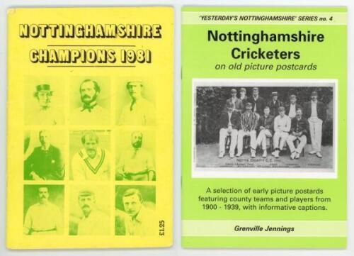 ‘Nottinghamshire Champions 1981’. Peter Wynne-Thomas, Nottingham 1981. Booklet produced to commemorate Nottinghamshire winning the County Championship in 1981. Profusely signed to inside covers and title page by twenty nine past and present players with a