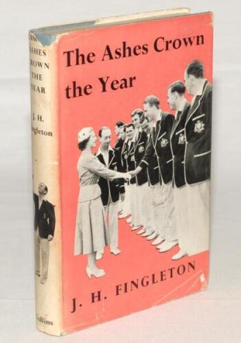 ‘The Ashes Crown the Year. A Coronation Cricket Diary’. J.H. Fingleton. London 1954. Original hardback. Dustwrapper with minor faults. Handwritten dedication in ink to title page to ‘John Arlott whose opinions on all things cricket are profound, amusing &