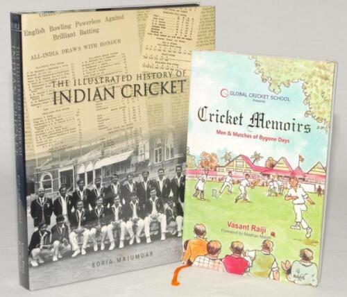 ‘Cricket Memoirs. Men & Matches of Bygone Days’. Vasant Raiji. Mumbai 2010, signed to inside dustwrapper by Sachin Tendulkar. Very good dustwrapper. Sold with ‘The Illustrated History of Indian Cricket’, Boria Majumdar, New Delhi 2006. Qty 2. VG