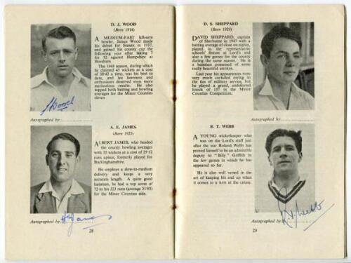 ‘Sussex. Know your cricket county series’. Denis Foster 1948. Findon Publication booklet signed to individual portrait pages by ten players featured. Signatures are James Langridge, John Langridge, G. Cox, C. Oakes, J. Oakes, G.H.G. Doggart, D.V. Smith, W