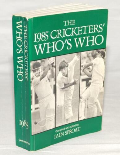 ‘The 1985 Cricketers’ Who’s Who’. Iain Sproat. London 1985. Original softback comprising over 150 signatures of contemporary cricketers including Barnett, Hampshire, Mortensen, Fletcher, Hardie, Ontong, Athey, Walsh, Connor, Marshall, Maru, Parks, Tremlet