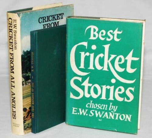 E.W. ‘Jim’ Swanton. Three titles by Swanton. ‘The Test Matches of 1953’ Reprinted from the Daily Telegraph 1953. Bound for John Arlott in green cloth with gilt title to spine, original paper wrappers retained, with Arlott’s instructions to the book binder