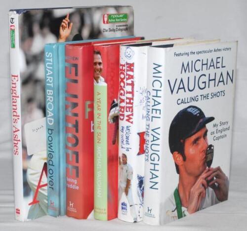 The Ashes 2005 and 2009. England’s victories over Australia. Two multi-signed titles, ‘England’s Ashes’ 2005, twenty one signatures to pages, and ‘Bowled Over’, Stuart Broad 2009, twenty four signatures, the majority signed to the page, odd signature on c