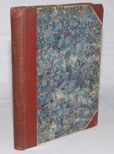 &lsquo;Cricket: A Weekly Record of the Game&rsquo;. 1894. Volume XIII numbers 350-379, 25th January- 28th December 1894. Bound in brown cloth and marbled boards, gilt title to spine (faded), red speckled page edges. Lacking original wrappers and title and contents pa