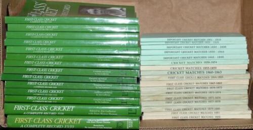 ‘First Class Cricket Matches’. Compiled by the Association of Cricket Statisticians. Full run of titles, ‘Important Cricket Matches’ 1801-1849 (5 volumes), ‘Cricket Matches’ 1950-1863 (3 vols), and ‘First Class Cricket Matches’ 1864-1925 and 1939/40-1952 