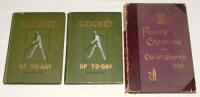 ‘Cricket of To-day and Yesterday’, Volumes I & II, Percy Cross Standing, London 1902. Original decorative green cloth covers with gilt titles and batsman illustrations to covers and spines. Splitting to spine of Vol. I, some breaking to internal hinges an