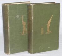 ‘Great Batsmen Their Methods at a Glance’ and ‘Great Bowlers and Fielders Their Methods at a Glance’. George W. Beldam and Charles B. Fry. London 1905 and 1906. The two volumes in original green cloth with gilt illustrations to fronts and gilt titles to s