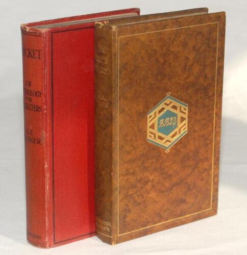 ‘Cricket. A Little Book for Lovers of the Game’, Samuel J. Looker, London 1925. Original red cloth covers. Comprising an anthology of the game with articles by Hobbs, Fuller Pilch, Tom Taylor, Charles Dickens etc. Tipped in is a colour frontispiece of wha