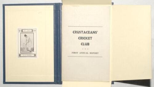 Scottish cricket. ‘Crustaceans’ Cricket Club First Annual Report’ 1933. Small 8pp booklet with report and averages. Contained in modern blue cloth slipcase. Bookplates of A.E. Winder to inside front covers of both the booklet and slipcase. Padwick 3275. S