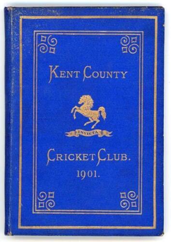 Kent County Cricket Club Annual 1901. Hardback &lsquo;blue book&rsquo;. Original decorative boards. Gilt titles and to all page edges with gilt Kent emblem to centre. Printed by Cross & Jackman, &lsquo;The Canterbury Press&rsquo; 1895. Slight age toning/darkening to spine, very 