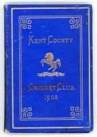 Kent County Cricket Club Annual 1903. Hardback ‘blue book’. Original decorative boards. Gilt titles and to all page edges with gilt Kent emblem to centre. Printed by the Kentish Express (Igglesdon & Co) of Ashford 1903. Some age toning/darkening and wear 