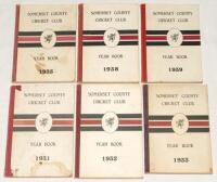 Somerset County Cricket Club. Six yearbooks for seasons 1931-1933, 1935, 1938 and 1939 with original board wrappers. Some wear and staining to boards, internally in good condition