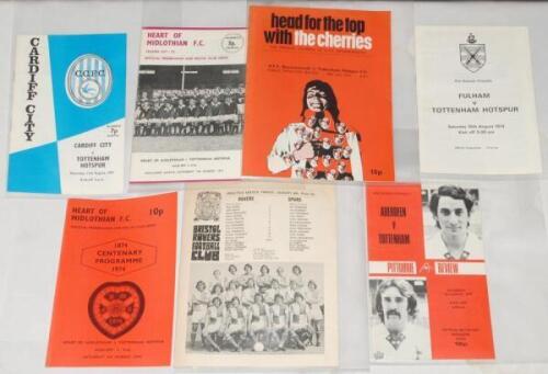 Tottenham Hotspur. Season 1971/1972 to 1980/81. Good run of League, Cup, European and friendly away programmes for the ten year period. Football League Division 1. Season 1971/72, 33 programmes, 1972/73, 32 programmes, 1973/74, 31 programmes, 1974/75, 27 